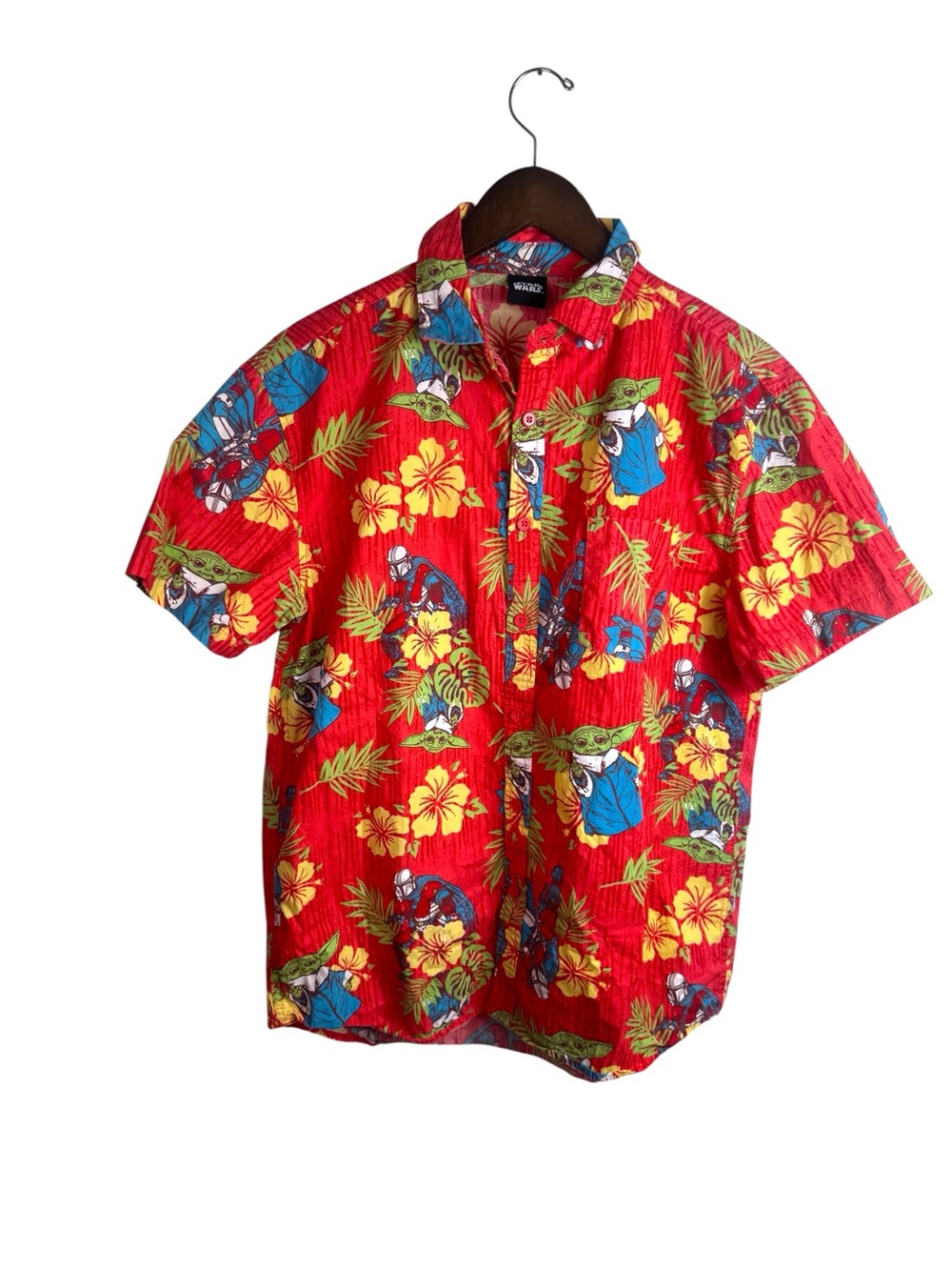 Mens Baby Yoda Hawaiian Button Up Shirt M Mandalorian Star Wars